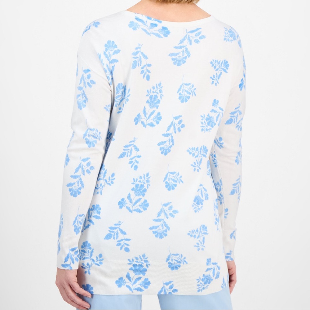 Floral Blue and White Sweater